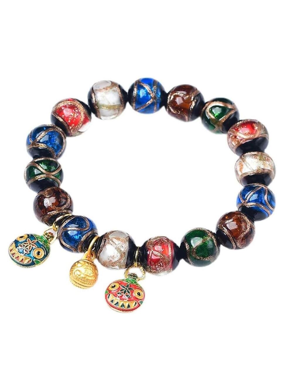 (RB) Buddha Stones 5 Element Gold Swallowing Beast Charm Liuli Glass Beads Lucky